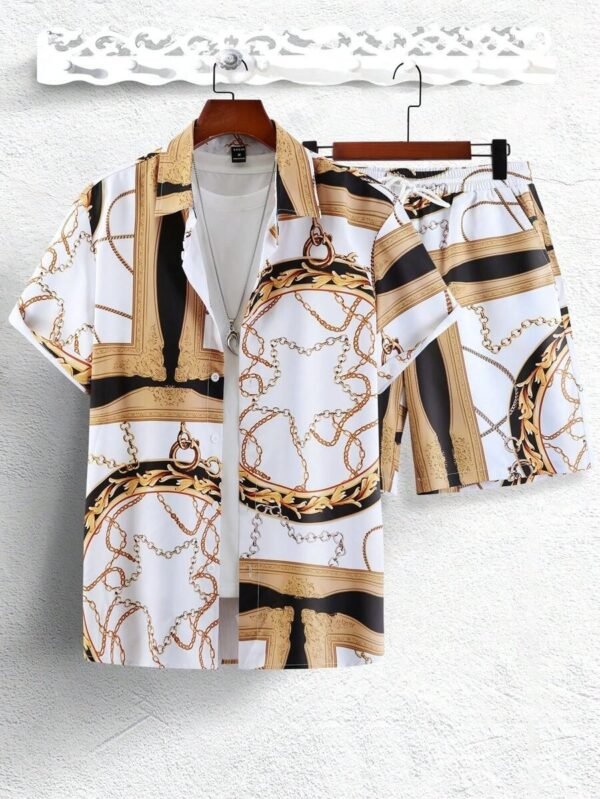 Gold Luxury Chain 3D Digital Printing Shirt Shorts Suit - Image 5