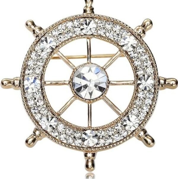 Navy Style Diamond Studded Rudder Brooch - Image 7