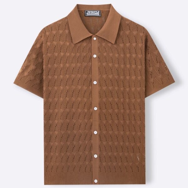 Men's Fashion Pointelle Design Spring And Summer Knitwear Short Sleeve Cardigan - Image 7