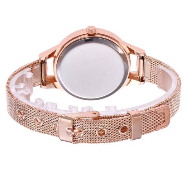 Harmony Sale Pin Buckle Round Glass Rose Gold Stainless Steel Mesh Belt Watch For Women - Image 4
