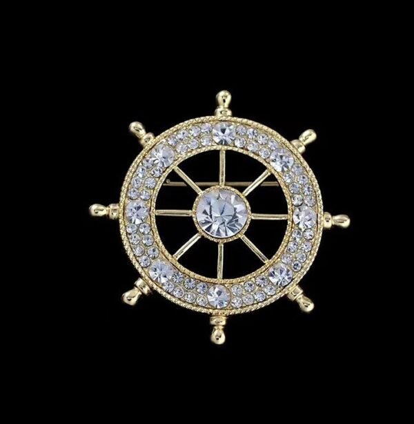 Navy Style Diamond Studded Rudder Brooch - Image 6