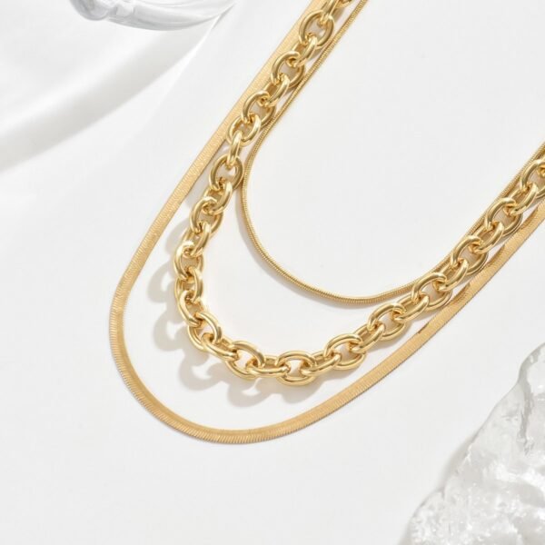 Stylish Gold Layered Chain Necklace Set - Image 2