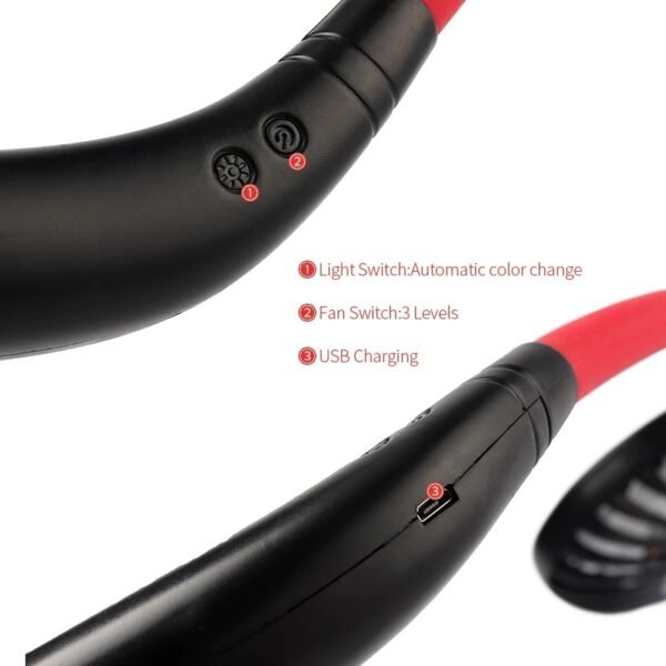 Mini Portable Hanging Neckband Fan USB Rechargeable Double Fans Air Cooler Conditioner Colorful Aroma Electric Desk Fan For Room - Image 4