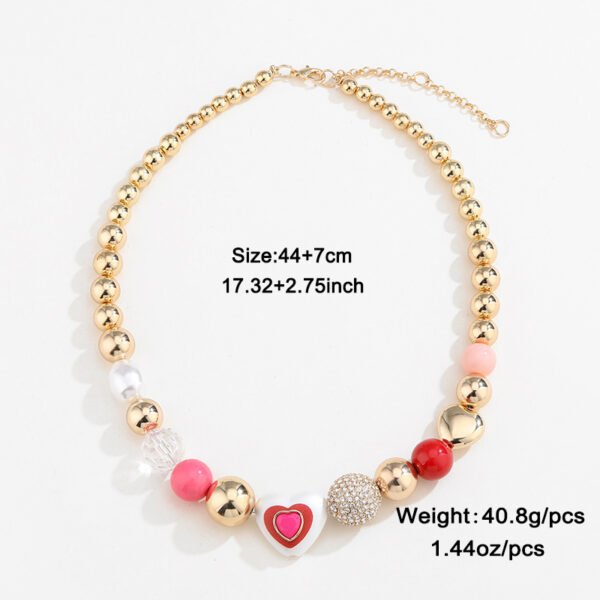 Fashion Original Design Heart Peach Pearl Combination Bracelet Suit - Image 3