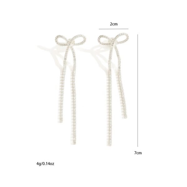 Women's Bridal Silver Bow Rhinestone Women's Pendant Earrings - Image 3