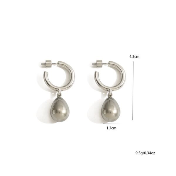 Elegant Silver-Tone Hoop Earrings With Teardrop Pendant - Image 2