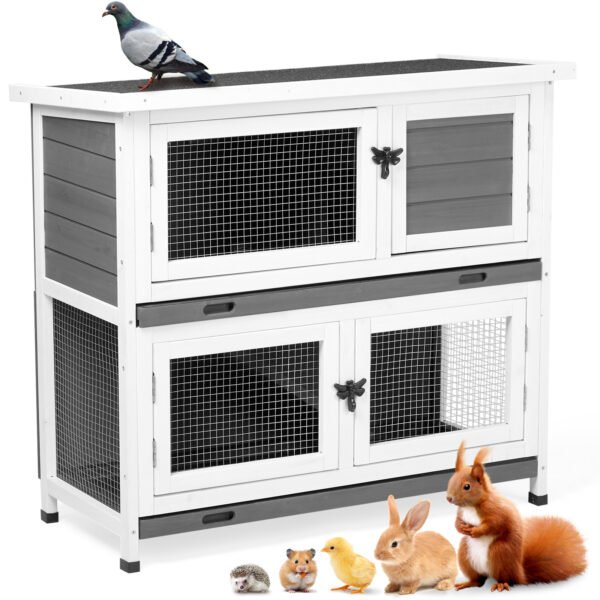 Upper And Lower 2 Floors With Tray Grey Cedar, Chicken And Rabbit Cage - Image 6