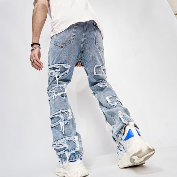 High Street Trousers Man's Pants Full Length Patched Straight Fit Men's Hip Hop Jeans - Image 2