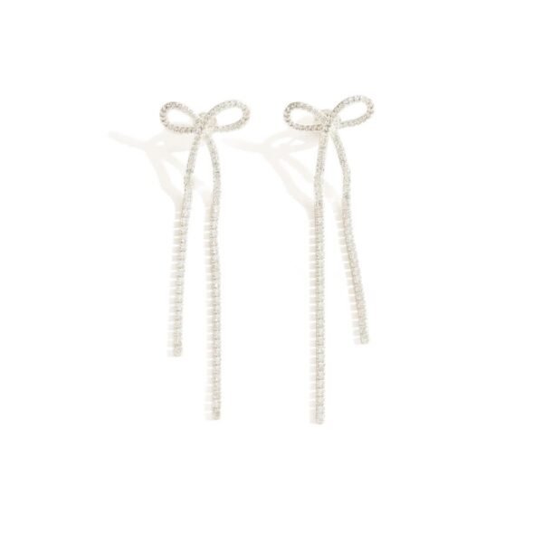Women's Bridal Silver Bow Rhinestone Women's Pendant Earrings - Image 8