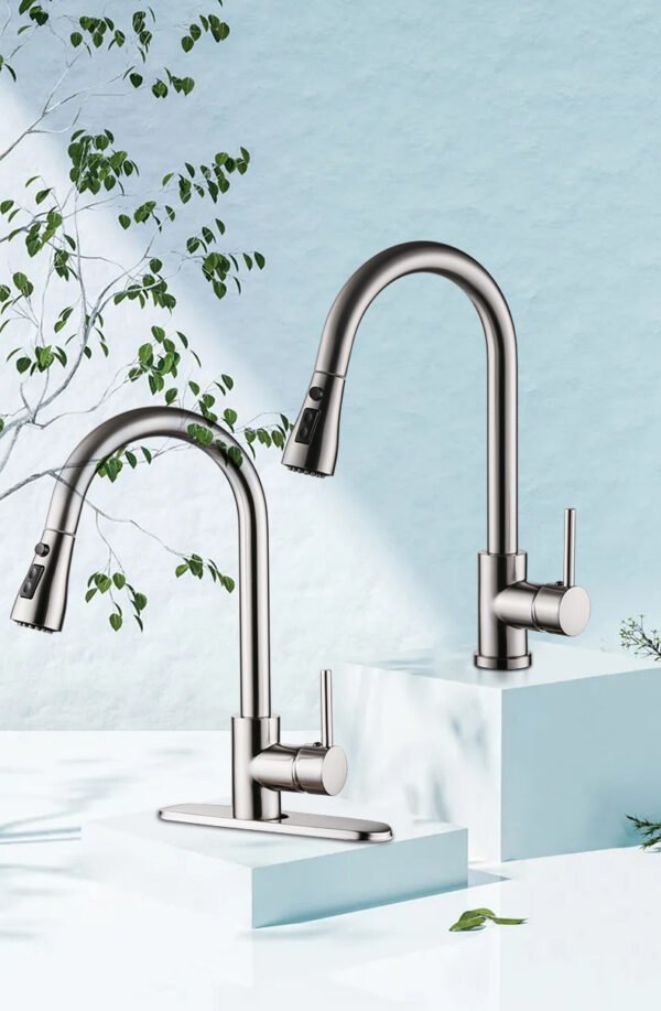 Pull-out Hot And Cold Household Kitchen And Dishwashing Brushed Copper Sink Faucet - Image 3