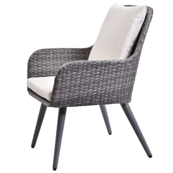 Outdoor Wicker Dining Chair PE Rattan Accent Chair with Beige Cushion Patio Garden Furniture - Image 4