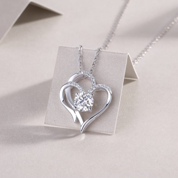 Heart To Heart Connected Luxury Fashion Diamond Pendant Necklace Set With Mosan Diamond Silver Ornaments - Image 3