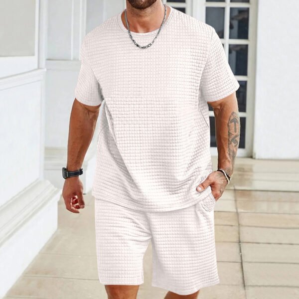 Sports Casual Suit Solid Color Round Neck T-shirt Shorts - Image 4