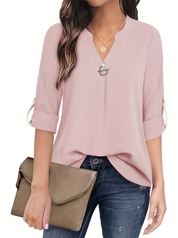 Women's Long Sleeved Simple And Versatile Casual Pearl Button Shirt - Image 5