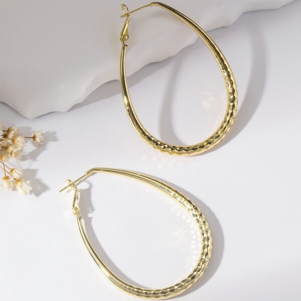 Golden Glossy Spring Fastener Egg-shaped Earrings Hypoallergenic Copper - Image 3