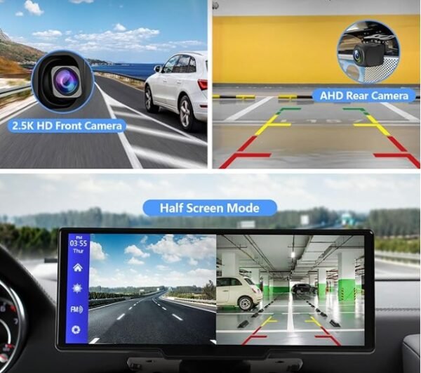 Portable Wireless Carplay With 2.5K Camera, 1080P Back Cam 9.3inches Ultra HD Android Auto Car Play Screen For Car DVR Loop Recording, Bluetooth GPS Navigation Touch Drive Screen With FM Radio System - Image 5