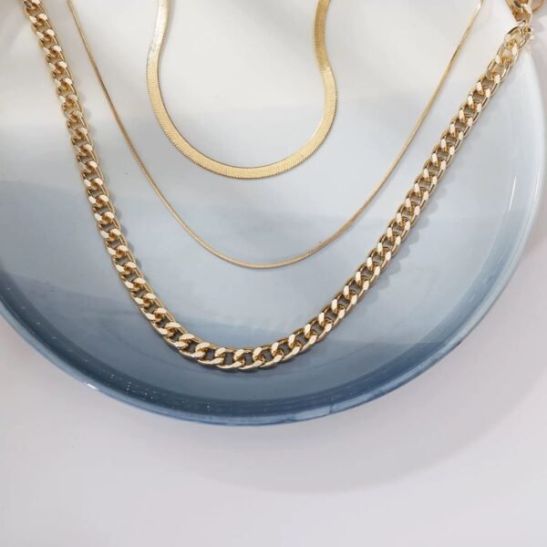 Stylish Gold Layered Chain Necklace Set - Image 4