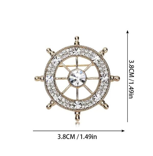 Navy Style Diamond Studded Rudder Brooch - Image 8