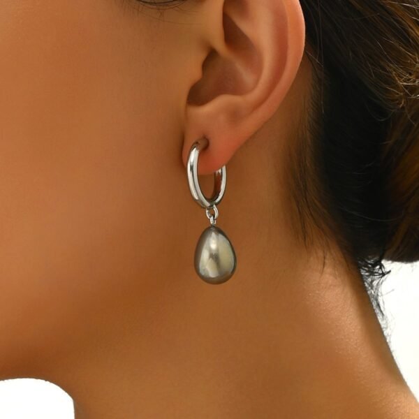 Elegant Silver-Tone Hoop Earrings With Teardrop Pendant - Image 5