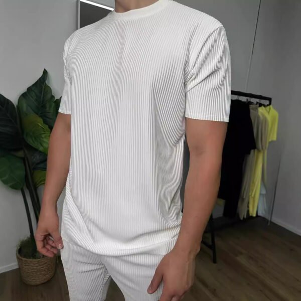 European And American Slim Fit Round Neck Pullover Short Sleeve Trousers Two-piece Set - Image 4