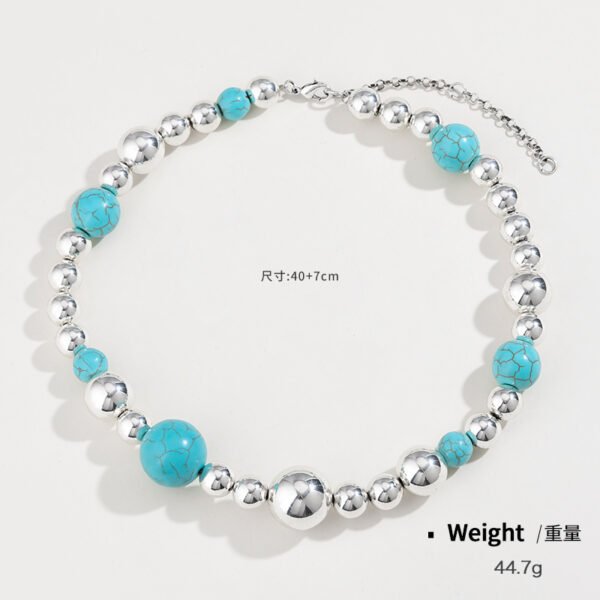 Elegant Turquoise Beaded Necklace For Women Europe And America Cross Border Fashion Beaded - Image 5
