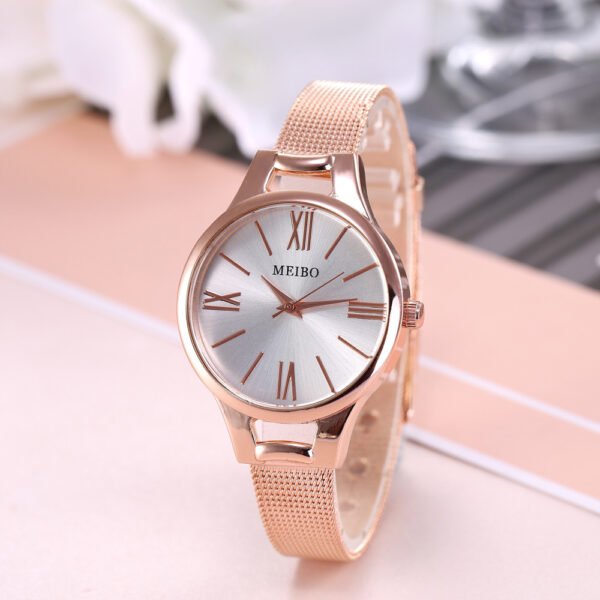 Harmony Sale Pin Buckle Round Glass Rose Gold Stainless Steel Mesh Belt Watch For Women - Image 3