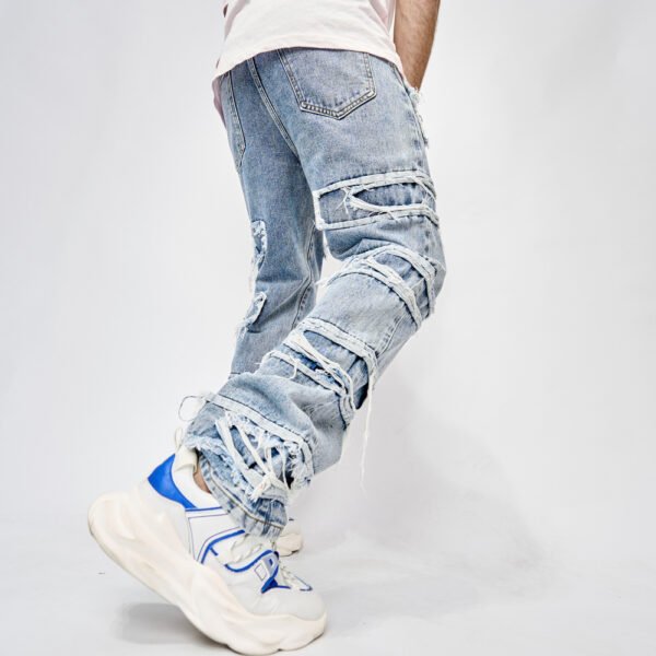 High Street Trousers Man's Pants Full Length Patched Straight Fit Men's Hip Hop Jeans - Image 4