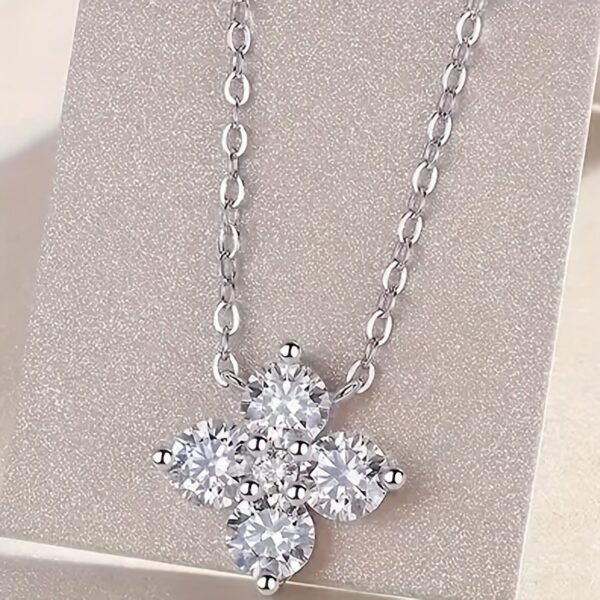 Charles & Colvard Sterling Silver 4mm Round Moissanite Floral Necklace 0.92ct Dewdrop