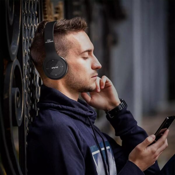 P47 Foldable Wireless Bluetooth Stereo FM Over Ear Headphones - Image 10