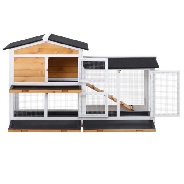 2 Storey Rabbit Hut Wooden Bunny Hut Small Animal House With Ramp - Image 5