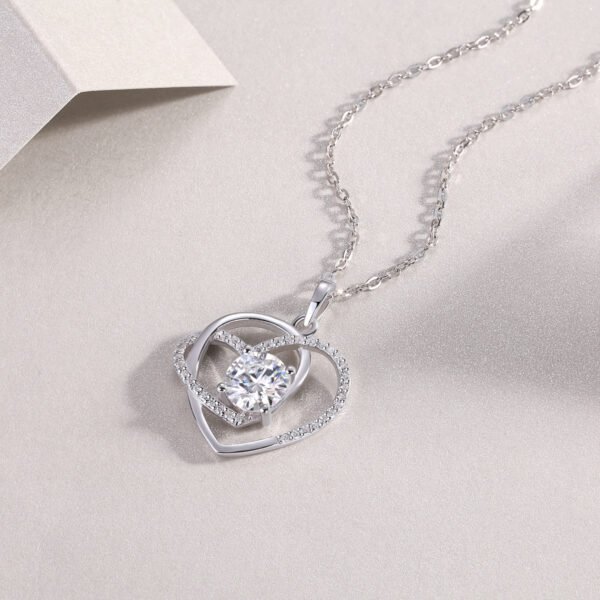 Heart To Heart Interlocking Luxury Fashion Diamond Pendant Necklace Set With Mosan Diamond Silver Ornaments - Image 3