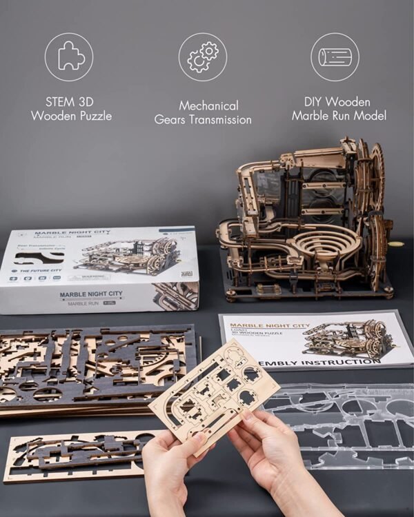 Robotime ROKR Marble Night City 3D Wooden Puzzle Games Assembly Waterwheel Model Toys For Children Kids Birthday Gift - Image 2