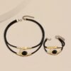 Modern Elegance  Black & Silver Leather Choker Necklace And Bracelet Set - Image 7