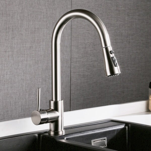 Pull-out Hot And Cold Household Kitchen And Dishwashing Brushed Copper Sink Faucet - Image 5