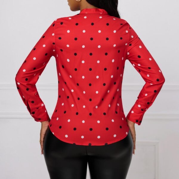 Ladies' Fashionable And Elegant Printed Polka Dot Solid Color Long Sleeved Shirt Top With Elegant Orientation - Image 2