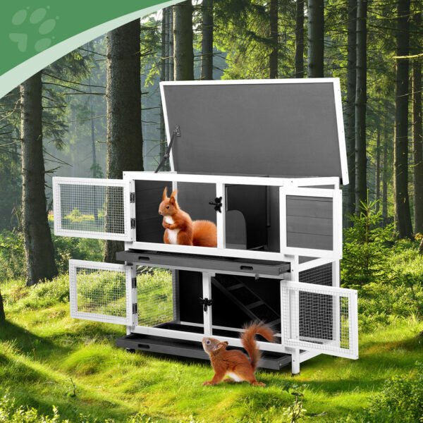 Upper And Lower 2 Floors With Tray Grey Cedar, Chicken And Rabbit Cage - Image 3