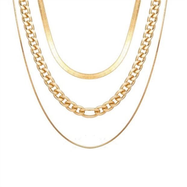 Stylish Gold Layered Chain Necklace Set - Image 3