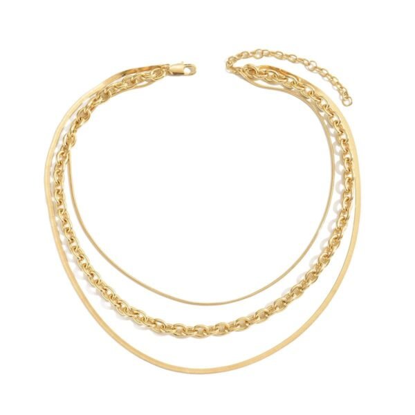 Stylish Gold Layered Chain Necklace Set - Image 5