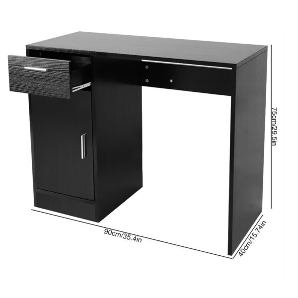 1 Drawer 1 Door Compact Computer PC Laptop Desk Table Workstation Home Office (Black) - Image 4