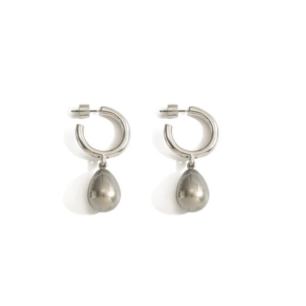 Elegant Silver-Tone Hoop Earrings With Teardrop Pendant - Image 4