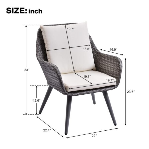 Outdoor Wicker Dining Chair PE Rattan Accent Chair with Beige Cushion Patio Garden Furniture - Image 9