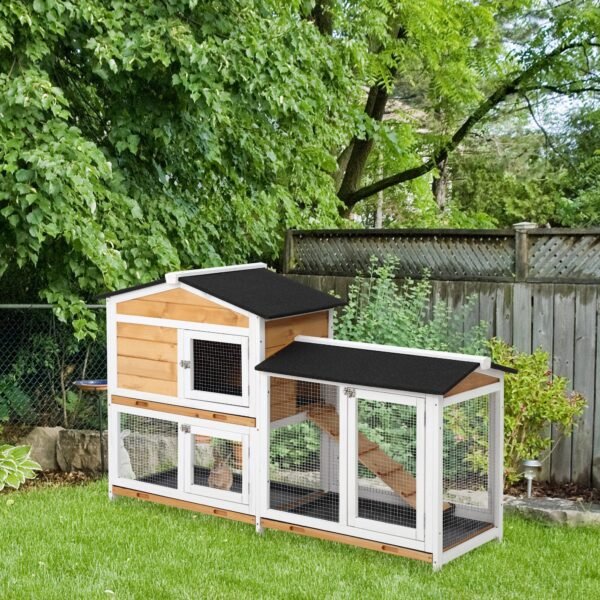 2 Storey Rabbit Hut Wooden Bunny Hut Small Animal House With Ramp - Image 3
