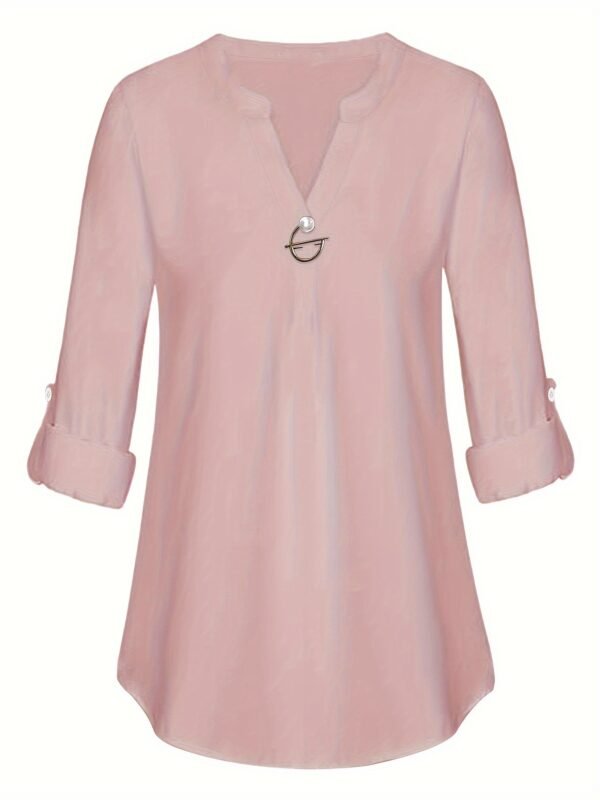 Women's Long Sleeved Simple And Versatile Casual Pearl Button Shirt - Image 9