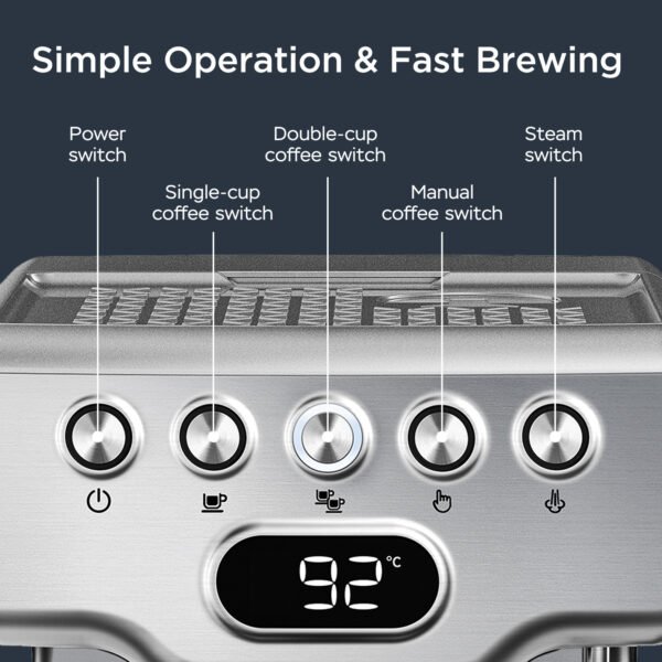 Geek Chef Espresso Machine, 20 Bar Espresso Machine With Milk Frother For Latte, Cappuccino, Macchiato, For Home Espresso Maker, 1.8L Water Tank, Stainless Steel, Ban On Amazon - Image 9