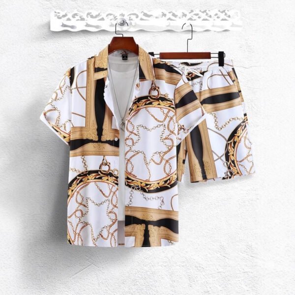 Gold Luxury Chain 3D Digital Printing Shirt Shorts Suit - Image 3