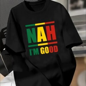 NAH I'M GOOD Boys' Casual T-Shirt - Machine Washable, Crew Neck, Geometric Pattern, Perfect For Spring Summer