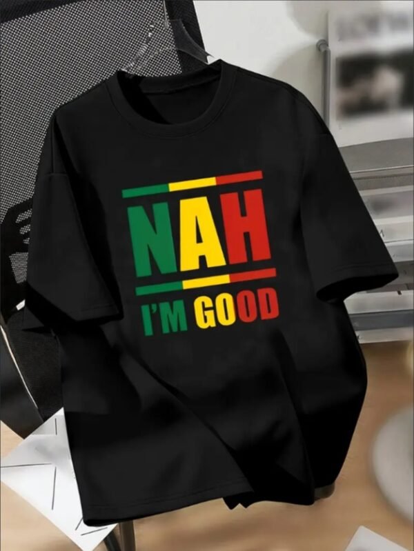 NAH I'M GOOD Boys' Casual T-Shirt - Machine Washable, Crew Neck, Geometric Pattern, Perfect For Spring Summer