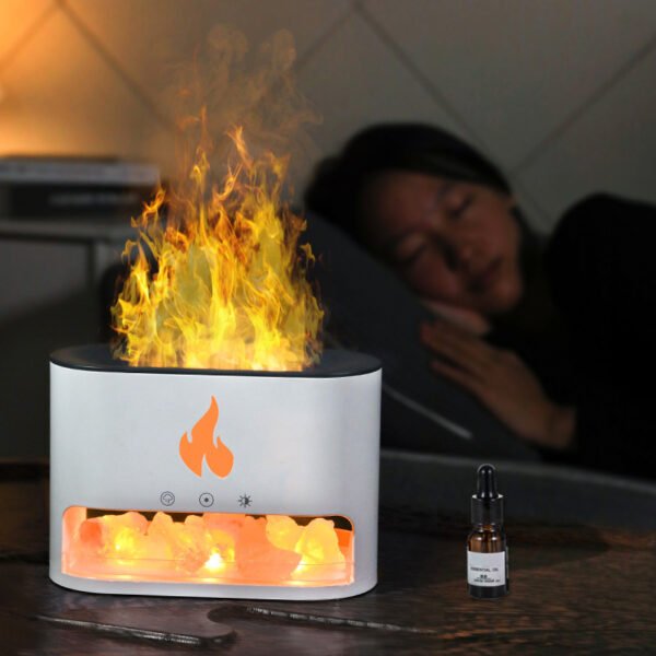 New Flame Humidifier Aromatherapy Machine Crystal Salt Stone Colorful Atmosphere Lamp Flame 3d Simulation Flame Humidifier Household Essential - Image 2