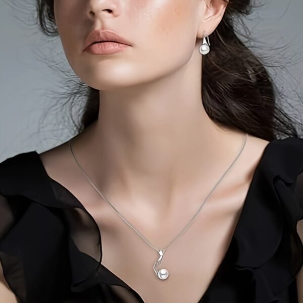 Elegant Pearl Pendant Necklace And Earrings  Set - Perfect For Formal Events - Image 4