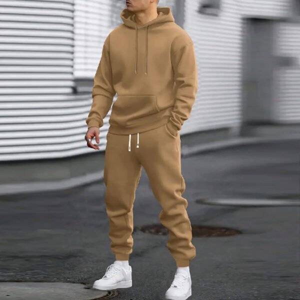 Men's Casual Sports Suit Solid Color Hoodie With Gridles Pants - Image 4